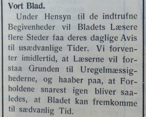 Man måtte forvente at få sin daglige avis på "usædvanlige tider". Holbæk Amts Socialdemokrat, 10. april 1940.