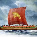 Tegning af det imponerende skib Harald Hårfager. Illustration: Steinar Iversen/Viking Kings.