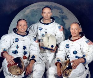 Holdet på Apollo 11. Fra venstre Neil Armstrong, Michael Collins, and Buzz Aldrin. Foto: NASA.