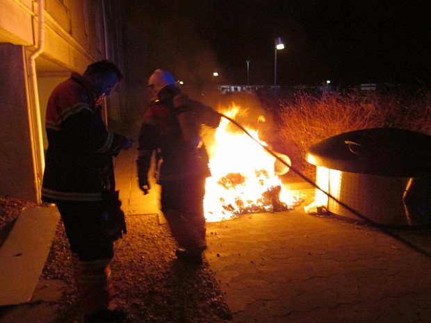 Nytårsaften udbrændte en papcontainer i Ladegårdsparken ud for nr. 107. Foto: Rolf Larsen.