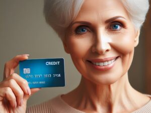 Kvinde med kreditkort Illustration: Local Media / AI.