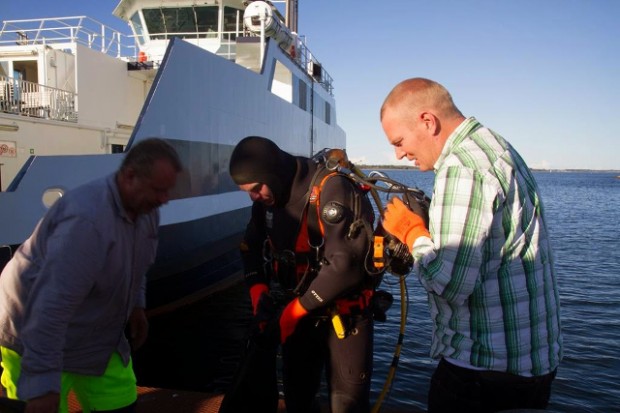En dykker skal undersøge Orø-færgen efter den i dag ramte kajkanten.   Arkivfoto: Michael Johannessen.