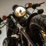low angle close up photo of parked harley davidson motorcycle