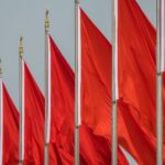 red flags on flagpoles