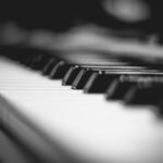 macro photography of piano