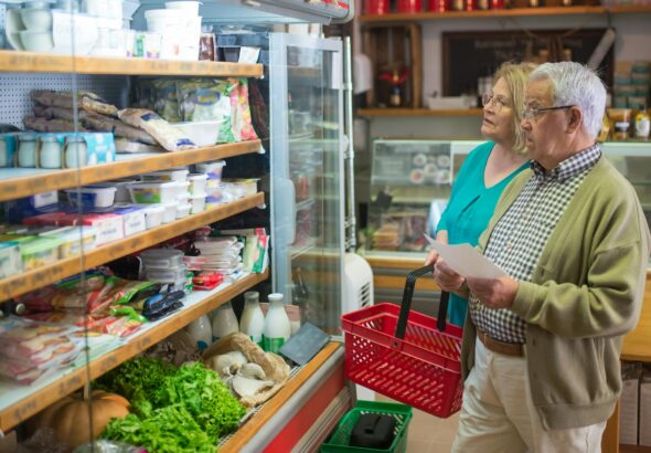 couple shopping at a grocery